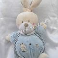 Doudou Peluche Lapin Bleu Et Ecru ABC Musical Nicotoy