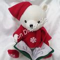 Peluche Doudou Ours Blanc Père Noel Parlant Damart