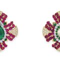 A diamond, emerald and ruby brooch, by David Webb