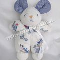 Doudou Peluche Souris Blanc Imprimé Poule Oiseau Maison Tartine Et Chocolat