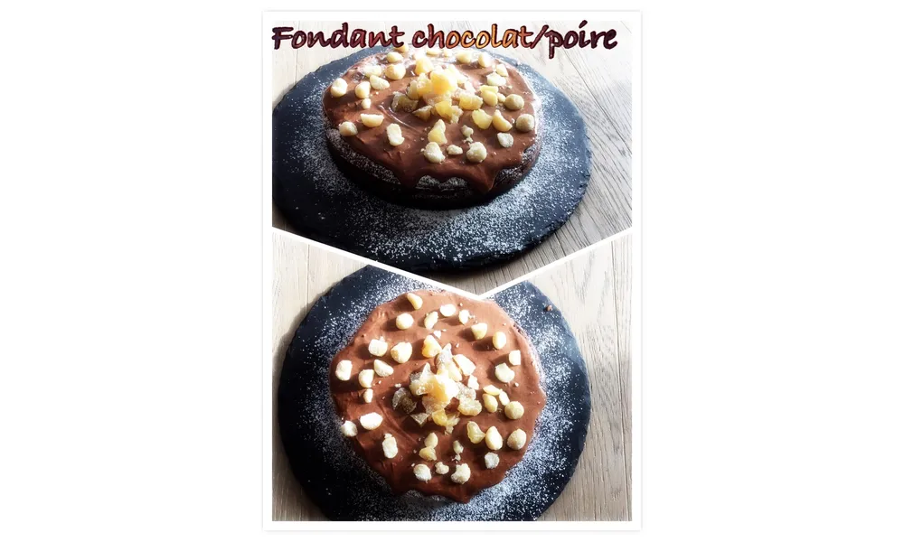 Fondant chocolat/poire ( SANS BEURRE NI SUCRE) 247 cal/par part
