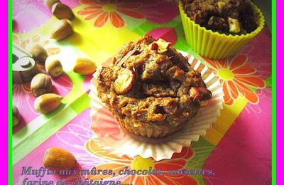 Muffins aux mûres, chocolat, noisettes, farine de châtaigne...