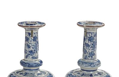 Pair of Blue and White Candlesticks, Delft, circa 1730