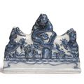 A rare blue and white 'dragon' brushrest, Wanli six-character mark and of the period