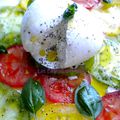 Burrata sur carpaccio de tomates anciennes