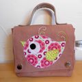 Sac à goûter rose - oiseau fleuri