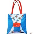 Sac de créateur CABAS tote bag vintage pop original tissus fleurs orange, cuir synthétique orange bleu ciel pétillant original