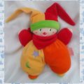 Doudou Peluche Clown Lutin Semi-plat Jaune Orange Rouge Etoile Lune Corolle 2004