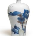 A fine blue and white, copper-red and celadon-glazed vase, meiping