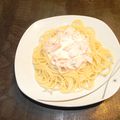 Spaghetti au saumon fumé et mascarpone.