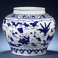 A magnificent and large blue and white 'boys' jar, guan. Jiajing six-character mark and of the period