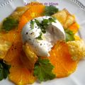 Burrata sur carpaccio d’oranges et croustillants de pâtes frites