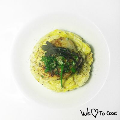 Joue de lotte et fondue de poireaux 