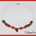 collier rouge coeur, perles de verre style européen 