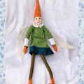 Poupée Lutin Doudou Robe Vert Chapeau Orange L'oiseau Bateau 64 cm