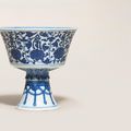 A blue and white 'lanca' stem cup, Daoguang six-character seal mark in underglaze blue and of the period (1821-1850)