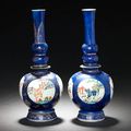 Two pairs of famille verte powder-blue-ground bottle vases. Kangxi