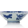 A blue and white ‘Peonies and Buddhist lions’ decorated bowl, Jiajing mark and period (1522-1566)