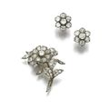Diamond brooch and pair of earrings, late 19th century