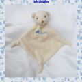 Doudou Peluche Plat Ours Ecru Triangle 3 Noeuds Broderie Bleu Babyléna Anaik