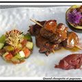 BROCHETTES D'ONGLET DE VEAU AU RATAFIA CHAMPENOIS, COURGETTES ET TOMATES EN DEUX FACONS