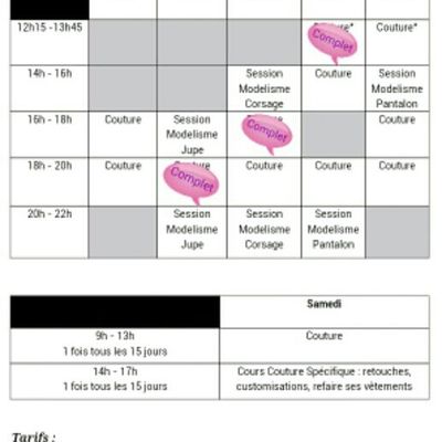 Le planning de la rentrée