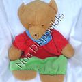 Doudou Peluche Ours Range Pyjama Vintage Marron Rouge Vert Foulard Bleu Vichy