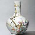 A large famille rose 'Prunus and Magpie' vase, tianqiuping, Qing dynasty, 19th century
