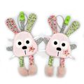 Doudou attache tétine lapin rose gris vert