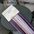 Pour Erika, ce beau bracelet manchette multirangs en cuirs violet, rose et mauve !
