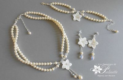 Parure de mariage précieuse en argent et cristal sur-mesure