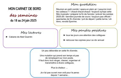 Carnet de bord du 18 au 24 juin 2025