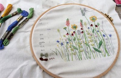 Tableau fleuri....Étape 1 ........ Floral embroidered table, step 1