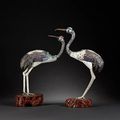 An associated pair of turquoise and coral inlaid figures of cranes