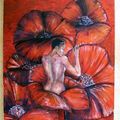 femme coquelicots - acrylique (40x50)