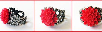 Bague Fleur RougePetite bague adorable avec un