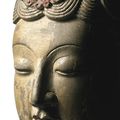 An extremely rare large limestone head of a bodhisattva, Sui dynasty