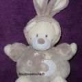 Doudou ours déguisé en lapin, Auchan, marron clair beige blanc, velours, www.doudoupeluche.fr