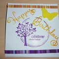 Carte jaune & violette "happy bday"