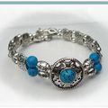 Bracelet Ethnique " Brodis " Perles Turquoise 6 mm Argent du Tibet