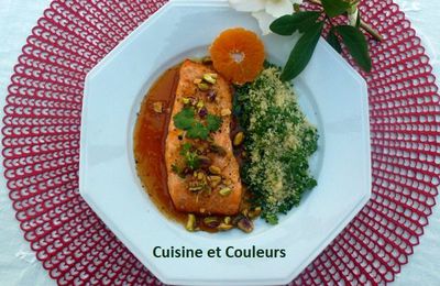 Saumon à la sauce mandarine, couscous vert ( Foodista challenge #104 )