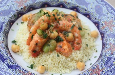 Couscous de poisson, fèves et gambas, façon express