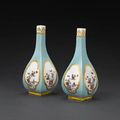 A very rare pair of Meissen turquoise-ground vases from the Japanese Palace, circa 1732-34