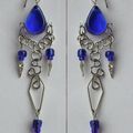 Boucles D'Oreilles Salomé Verre Murano Bleu Sapphire Argent d'Alpaca Artisanat Pérou