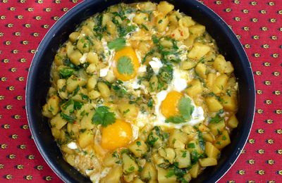 Chakchouka aux PdT nouvelles, persil et harissa