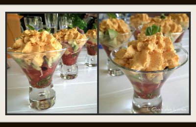 Verrine de tomates avocat mousse au basilic