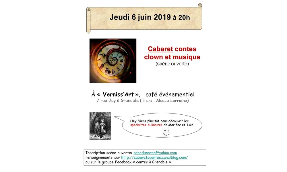  jeudi 6 juin 2019 à 20 heures: cabaret au café "Verniss'art"