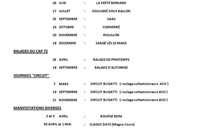 Calendrier des manifestations CAP72_2016