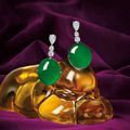 Magnificent pair of jadeite and diamond pendent earrings, Jason Koo
