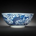 A large blue and white 'fish' bowl. Late 16th century